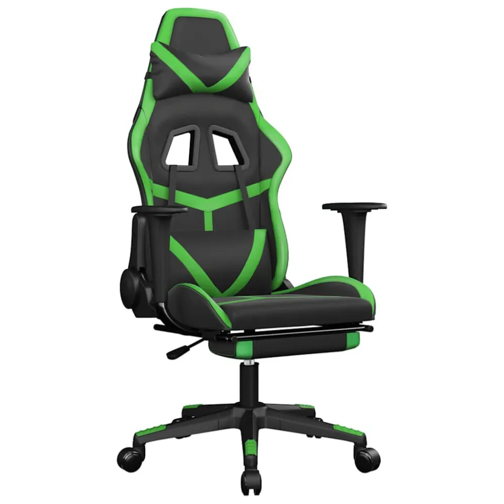 Cadeira gaming massagens com apoio pés couro artif. preto/verde