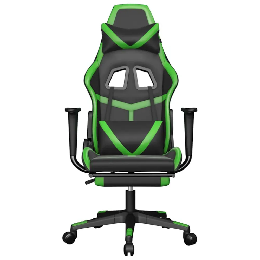 Cadeira gaming massagens com apoio pés couro artif. preto/verde