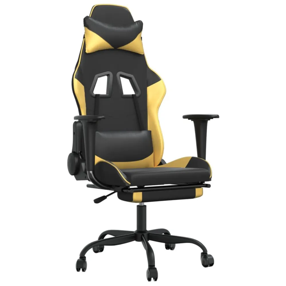 Cadeira gaming massagens com apoio pés couro artif. Ouro/Preto