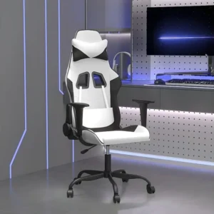 Cadeira gaming massagens couro artificial branco e preto