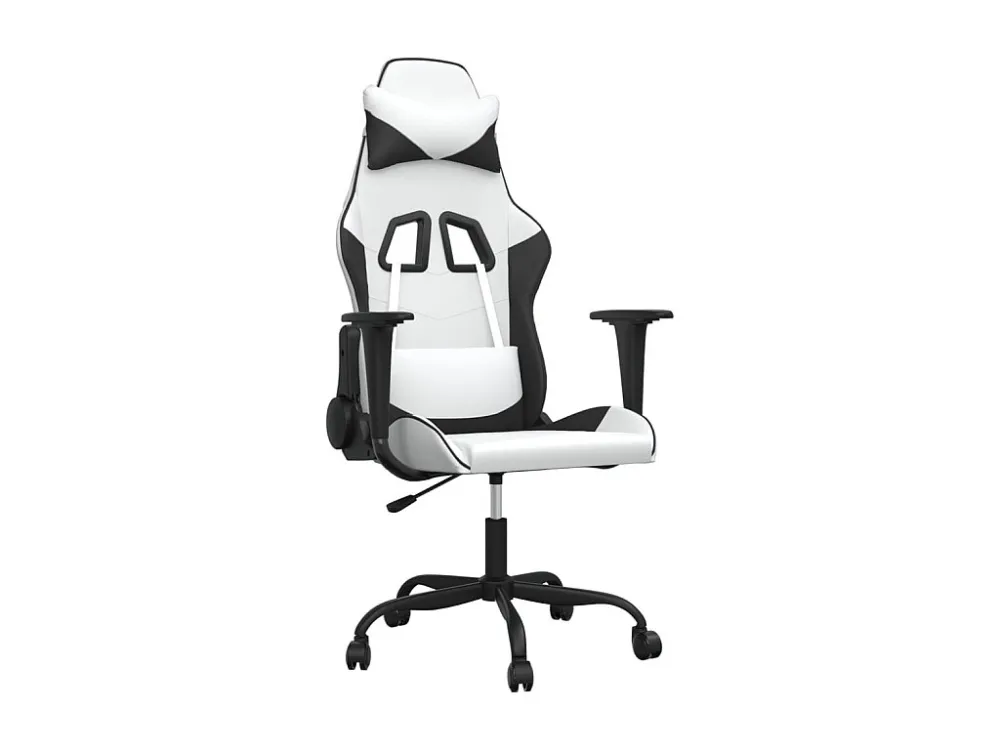 Cadeira gaming massagens couro artificial branco e preto