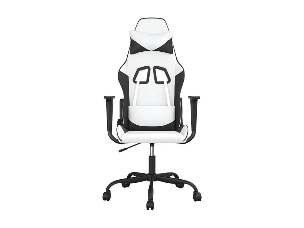 Cadeira gaming massagens couro artificial branco e preto