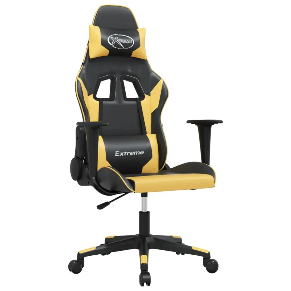 Cadeira gaming massagens couro artificial preto e dourado