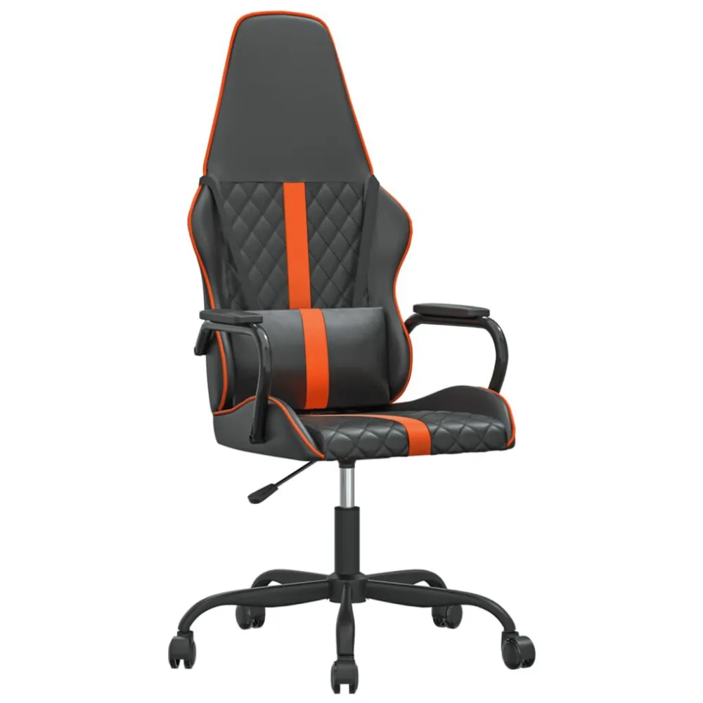 Cadeira gaming massagens couro artificial preto e laranja