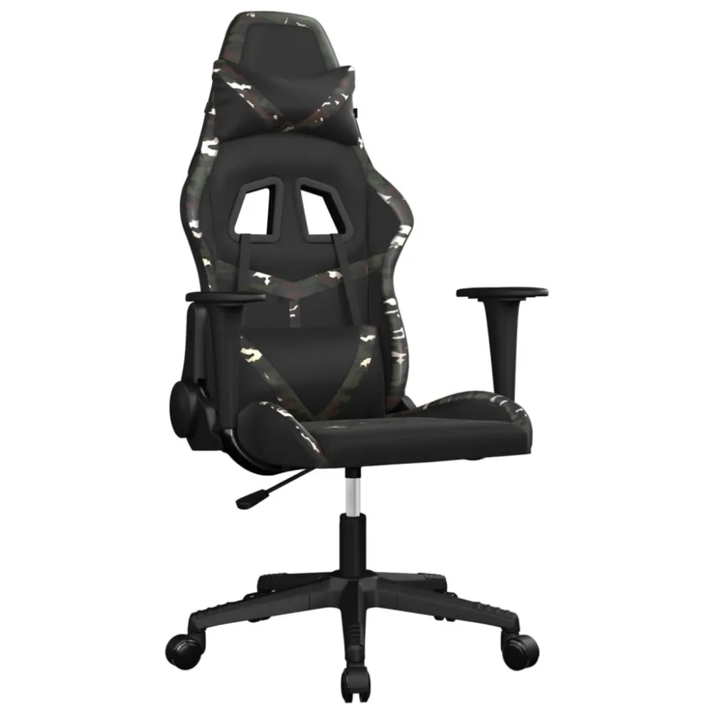 Cadeira gaming massagens couro artificial preto e camuflagem