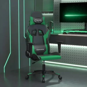 Cadeira gaming massagens couro artificial preto e verde