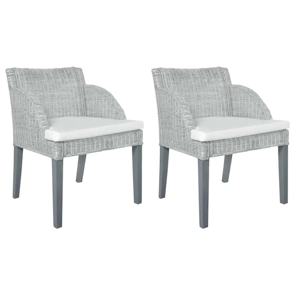 Cadeiras de jantar com almofadões 2 pcs vime orgânico cinzento