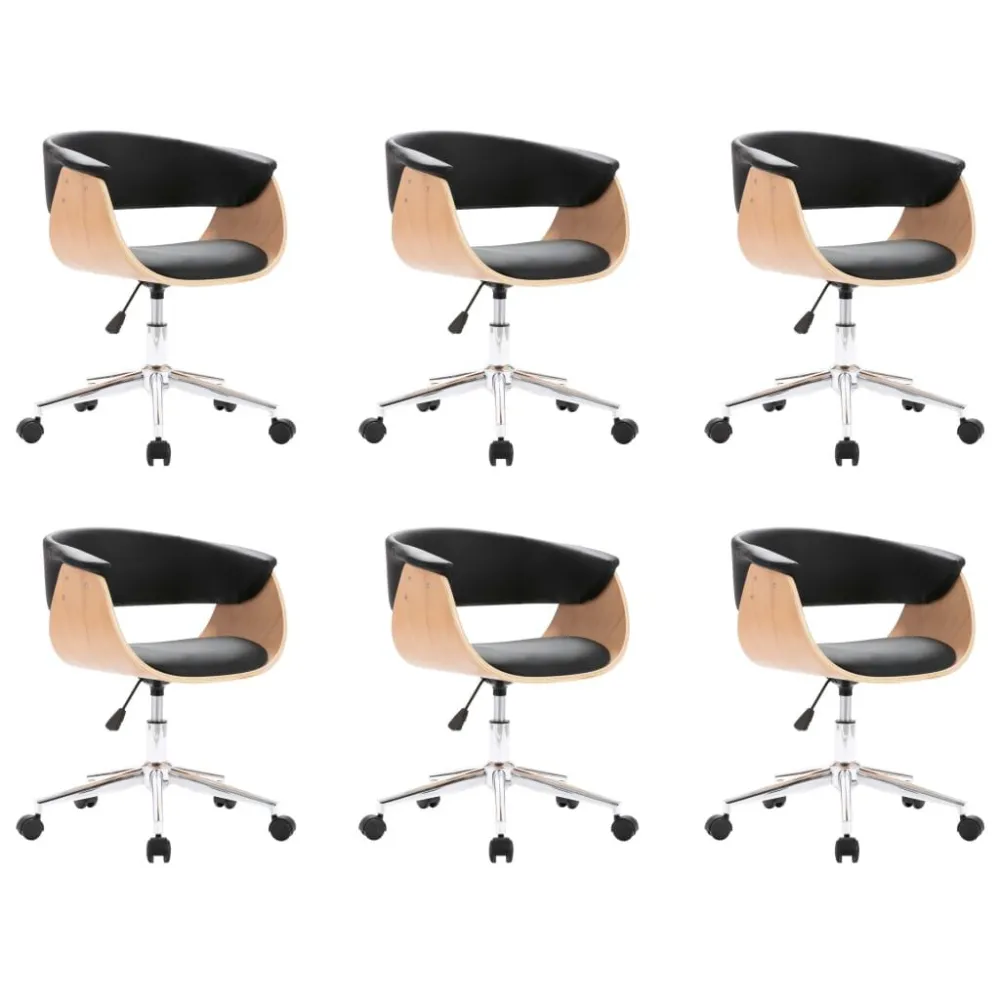 Cadeiras de jantar giratórias 6 pcs couro artificial preto Dimensões Profissionais