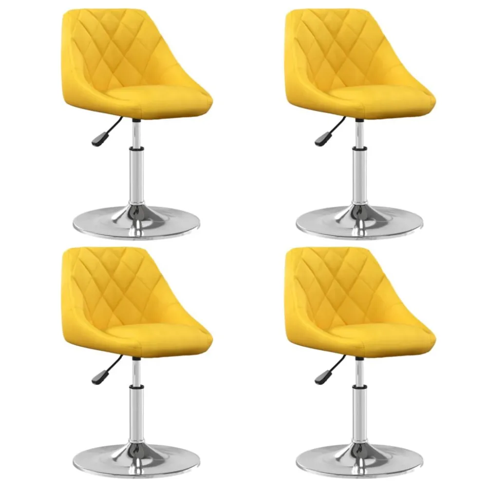 Cadeiras de jantar giratórias 4 pcs veludo amarelo mostarda com Regulagem de Altura