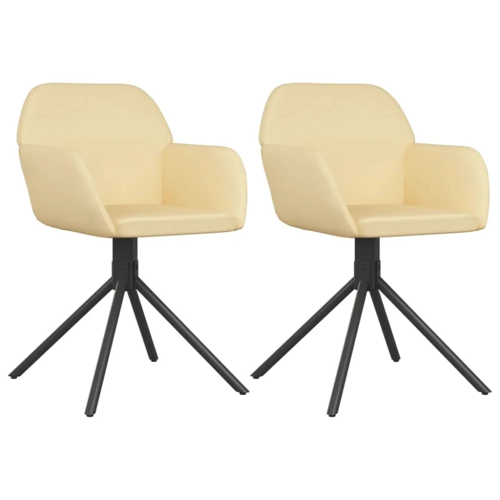 Cadeiras de jantar giratórias 2 pcs veludo cor creme com Porta-copos Integrado