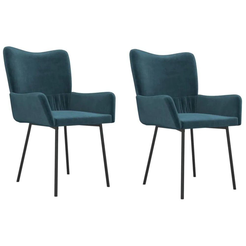 Cadeiras de jantar 2 pcs veludo azul com Porta-copos Integrado