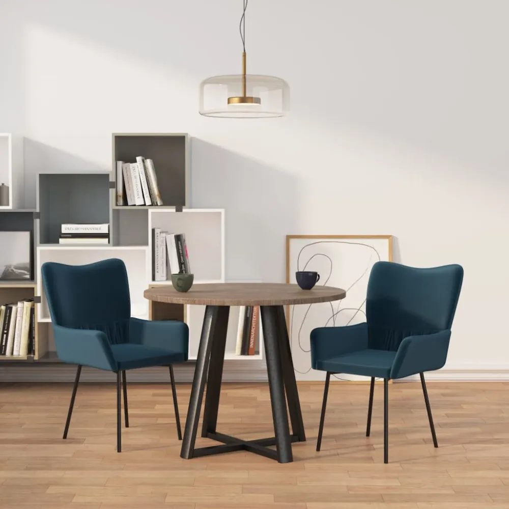 Cadeiras de jantar 2 pcs veludo azul com Porta-copos Integrado