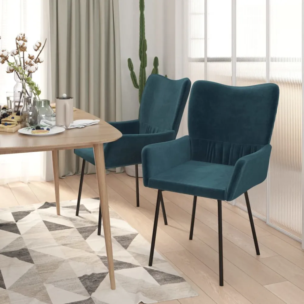Cadeiras de jantar 2 pcs veludo azul com Porta-copos Integrado