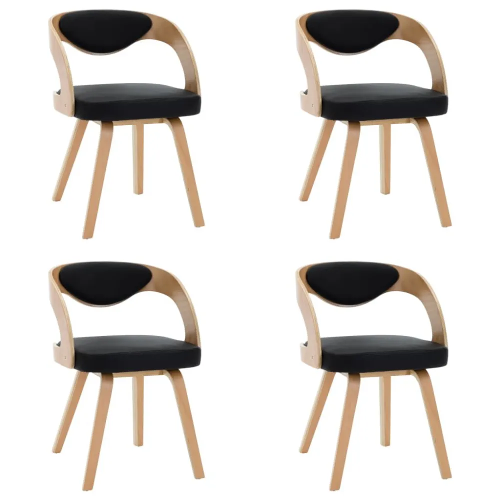 Estante para Jogos Cadeiras jantar 4 pcs madeira curvada e couro artificial preto