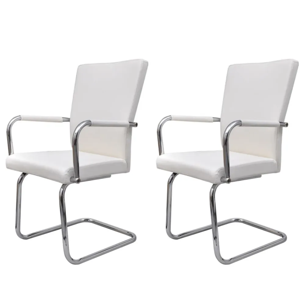 Mesa de Sinuca Cadeiras de jantar cantilever 2 pcs couro artificial branco