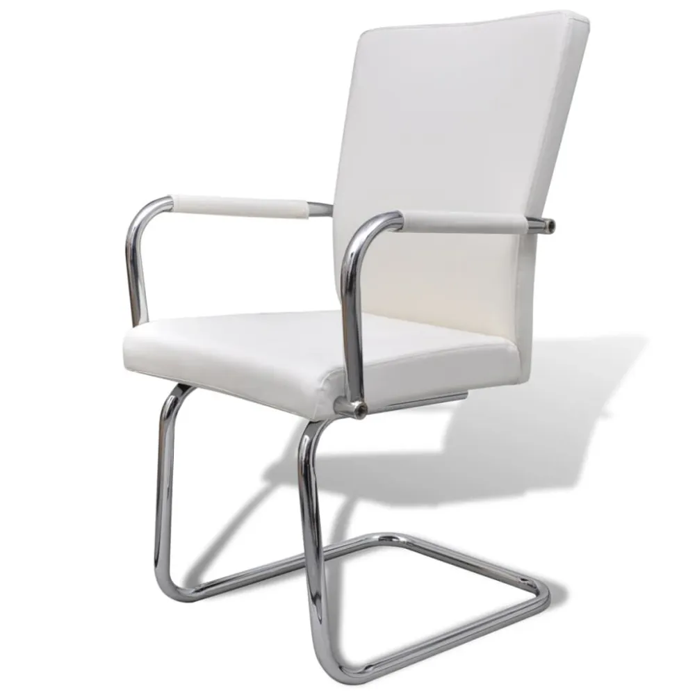 Mesa de Sinuca Cadeiras de jantar cantilever 2 pcs couro artificial branco