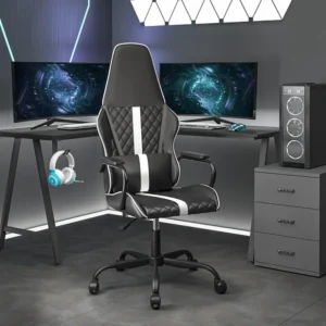 Profissional Premium Cadeira gaming massagens couro artificial branco e preto