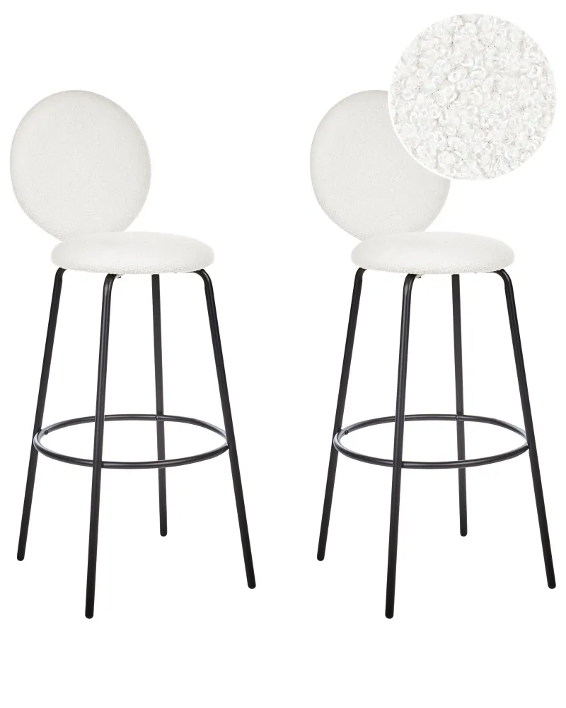 Resistente para Ambientes de Lazer Banco de bar Conjunto de 2 Bouclé Branco EMERY