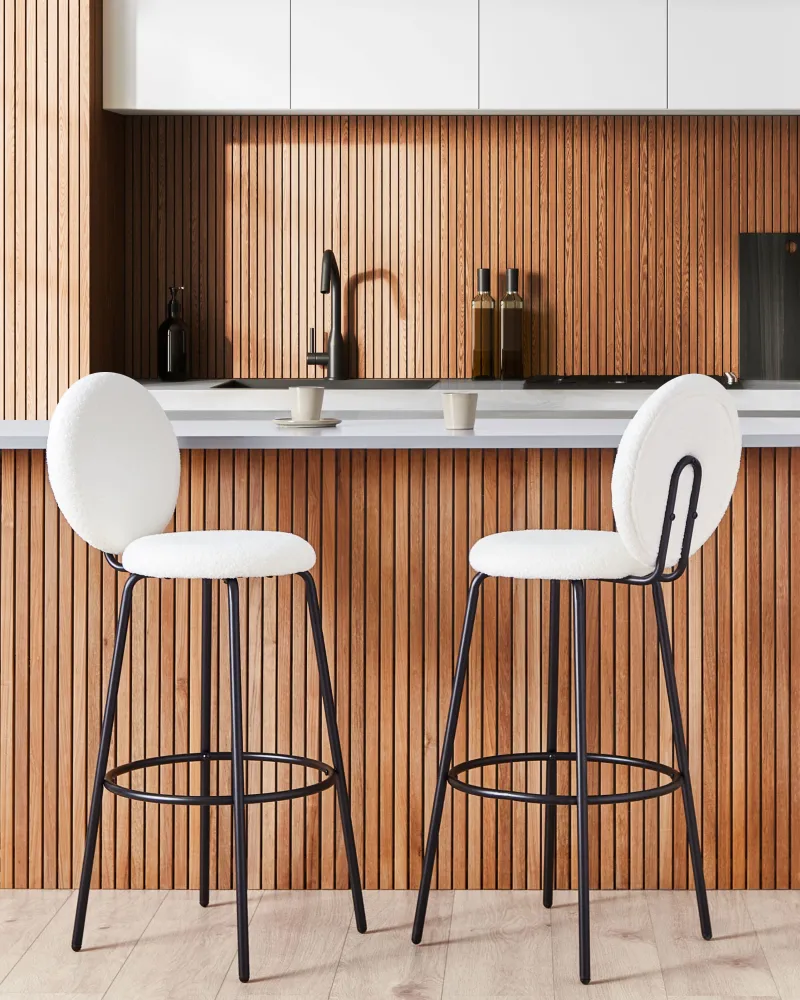 Resistente para Ambientes de Lazer Banco de bar Conjunto de 2 Bouclé Branco EMERY