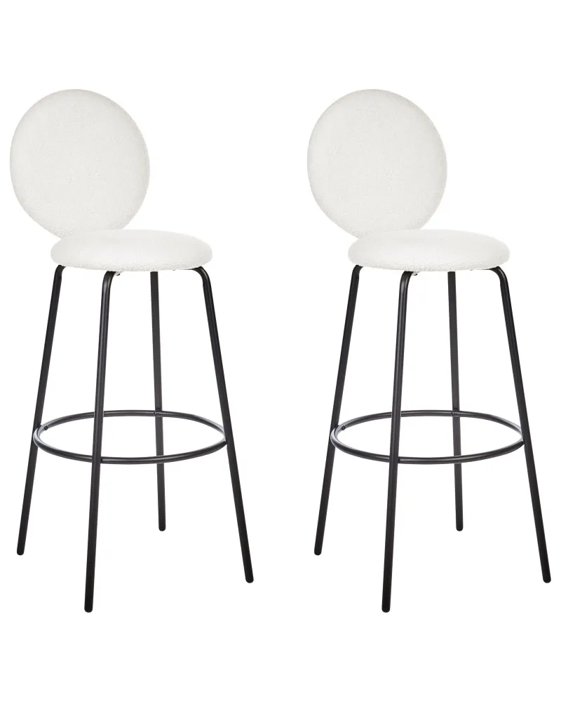 Resistente para Ambientes de Lazer Banco de bar Conjunto de 2 Bouclé Branco EMERY