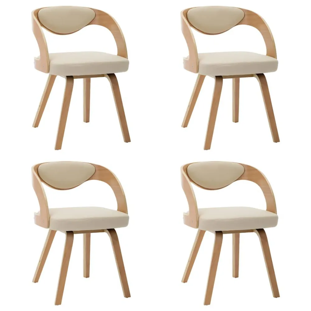 Resistente para Ambientes de Lazer Cadeiras jantar 4 pcs madeira curvada e couro artificial creme