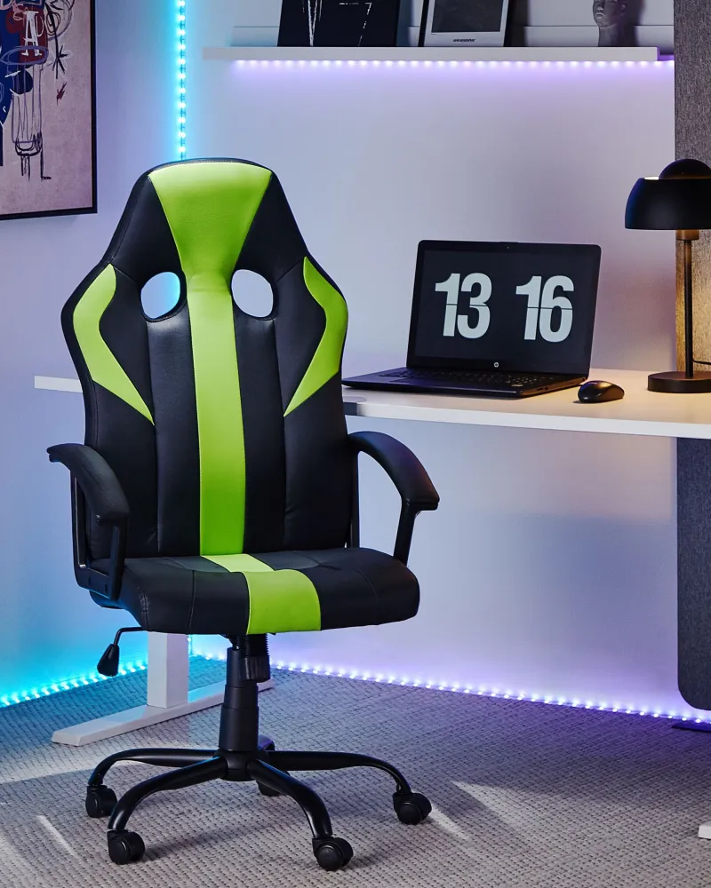 Swivel Faux Leather Office Chair Verde SUCCESS com Garantia Estendida | Montagem Fácil