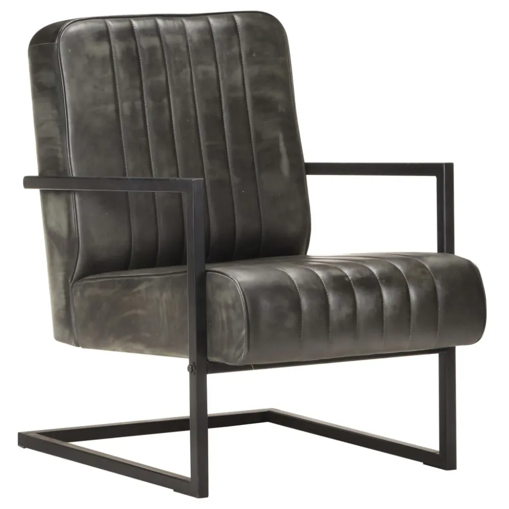 Poltrona cantilever couro genuíno cinzento desgastado