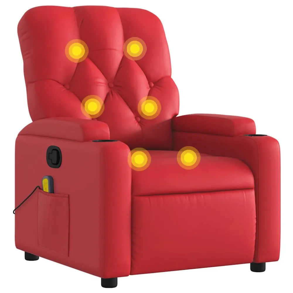 Poltrona de massagens reclinável couro artificial vermelho
