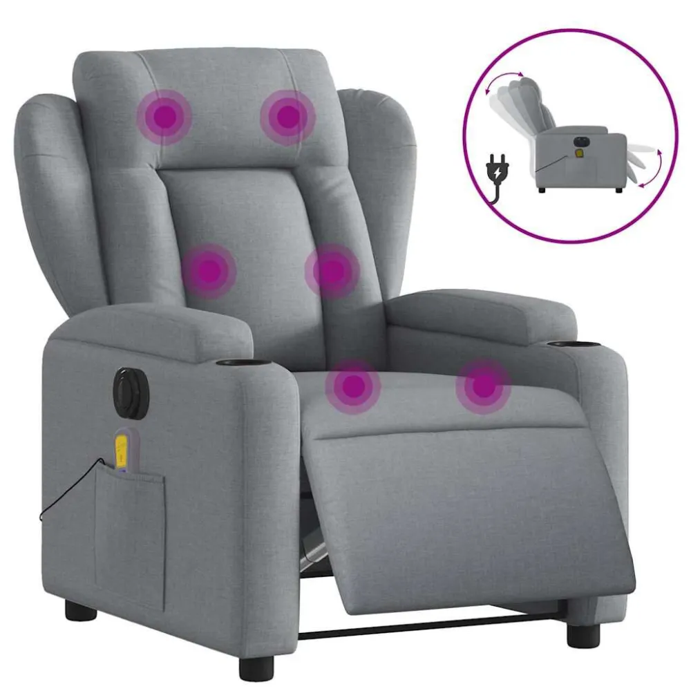 Poltrona de massagens reclinável elétrica tecido cinzento-claro