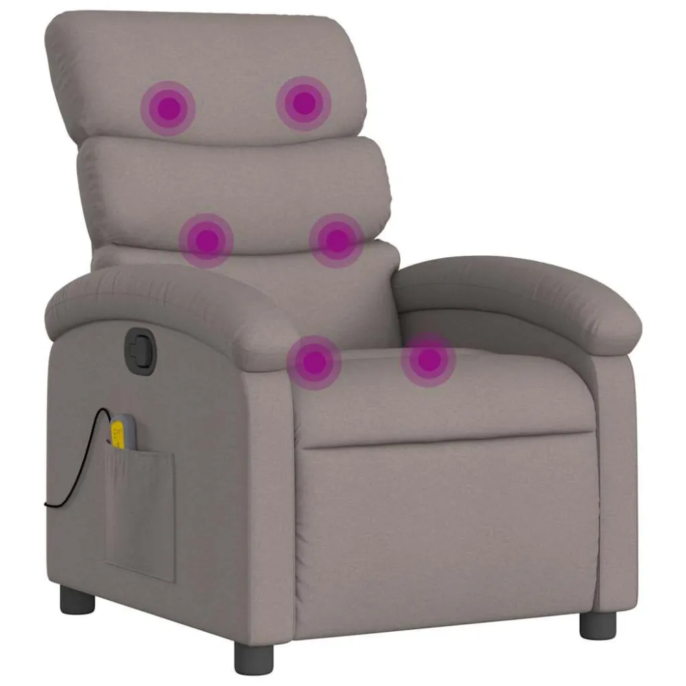 Poltrona de massagens reclinável tecido cinzento-acastanhado