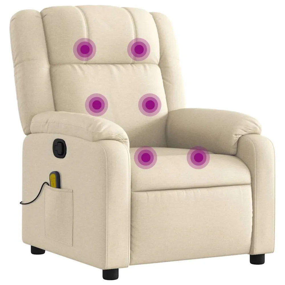 Poltrona de massagens reclinável tecido cor creme