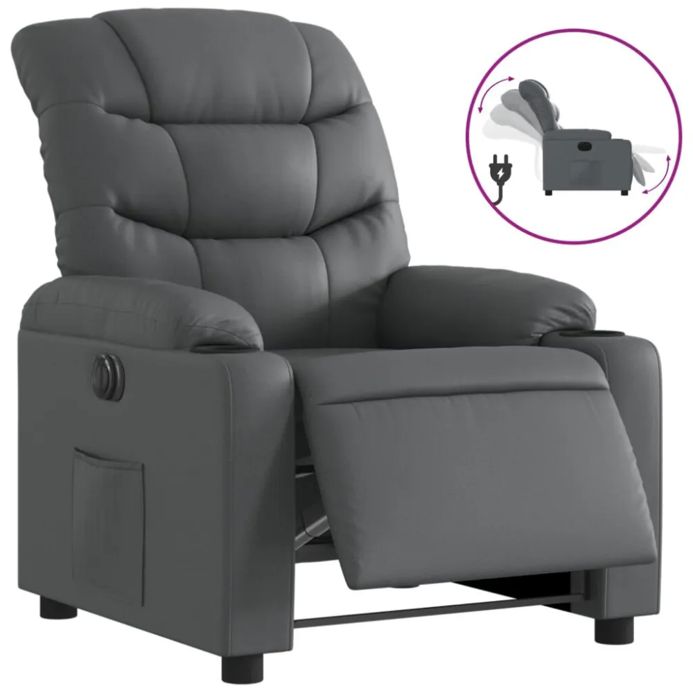 Poltrona reclinável elétrica couro artificial cinzento