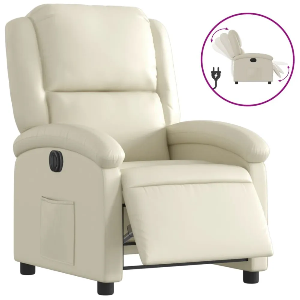 Poltrona reclinável elétrica couro artificial cor creme
