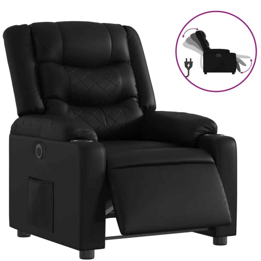 Poltrona reclinável elétrica couro artificial preto