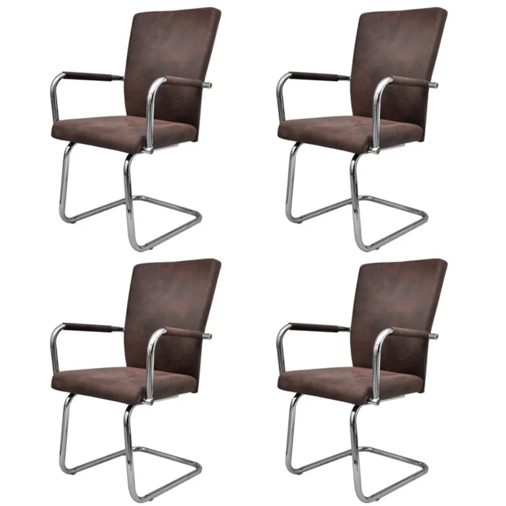 Armário para Louças Cadeiras de jantar cantilever 4 pcs couro artificial castanho