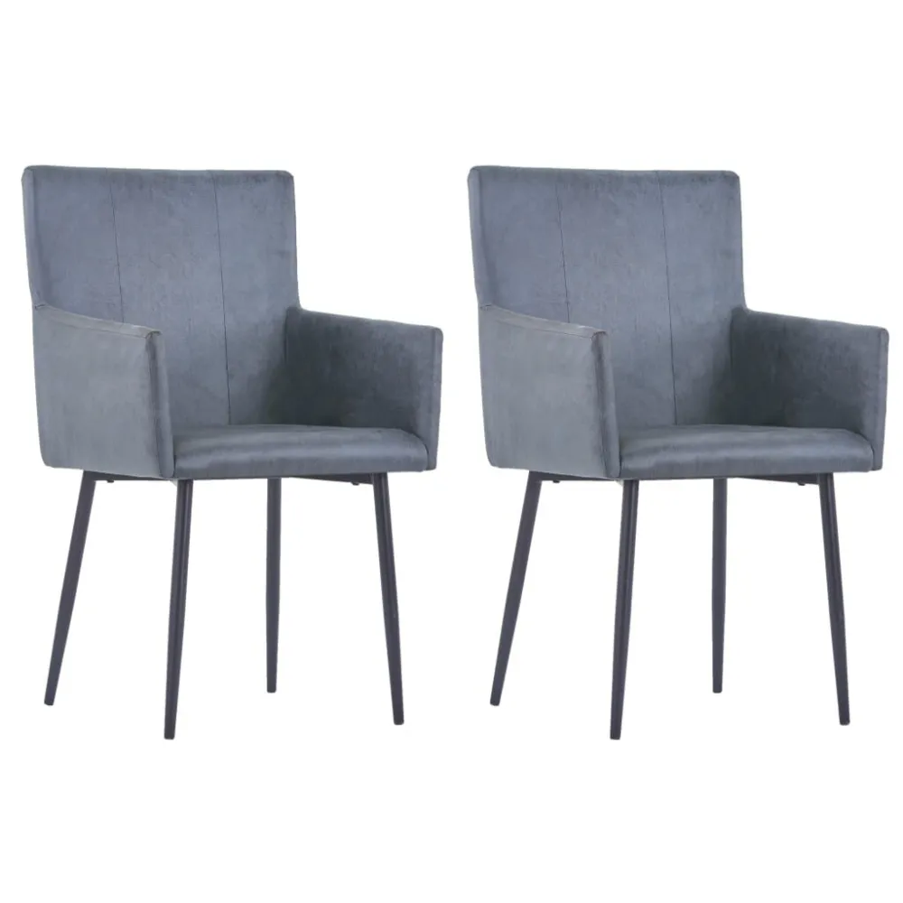 Cadeiras de jantar com braços 2 pcs camurç artificial cinzento | Montagem Fácil