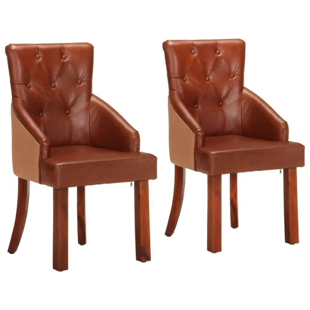 Cadeiras de jantar 2 pcs couro de cabra genuíno castanho para 6 Pessoas