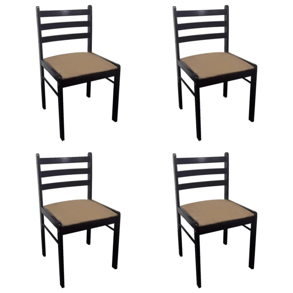 Cadeiras de jantar 4 pcs seringueira maciç e veludo castanho para 6 Pessoas
