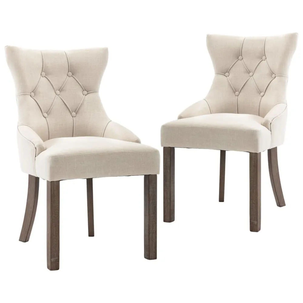 Cadeiras de jantar 2 pcs tecido bege com Folha Central