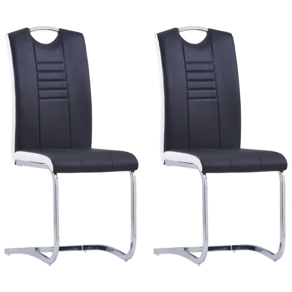 Madeira Maciç Cadeiras de jantar cantilever 2 pcs couro artificial preto