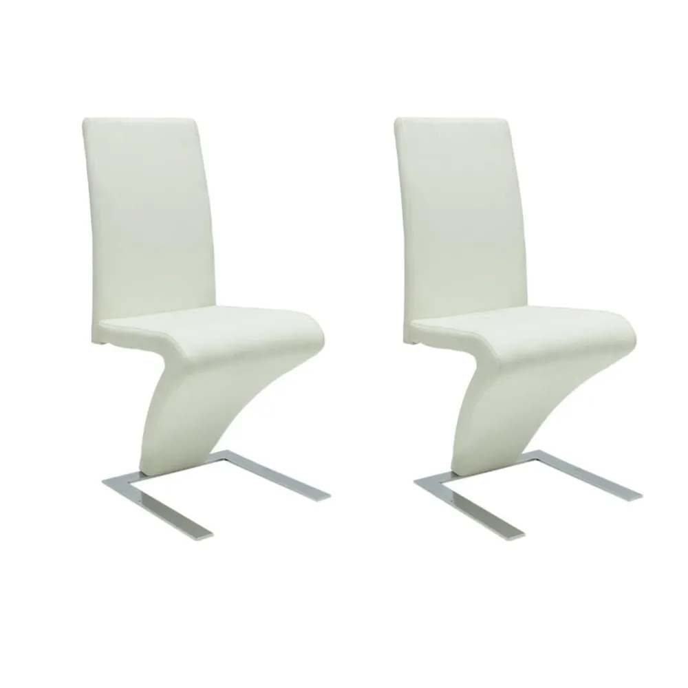 Madeira Maciç Cadeiras de jantar 2 pcs couro artificial branco