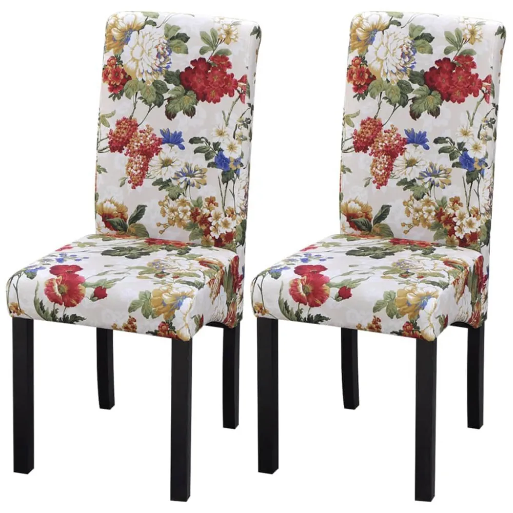 Madeira Maciç Cadeiras de jantar 2 pcs tecido multicor
