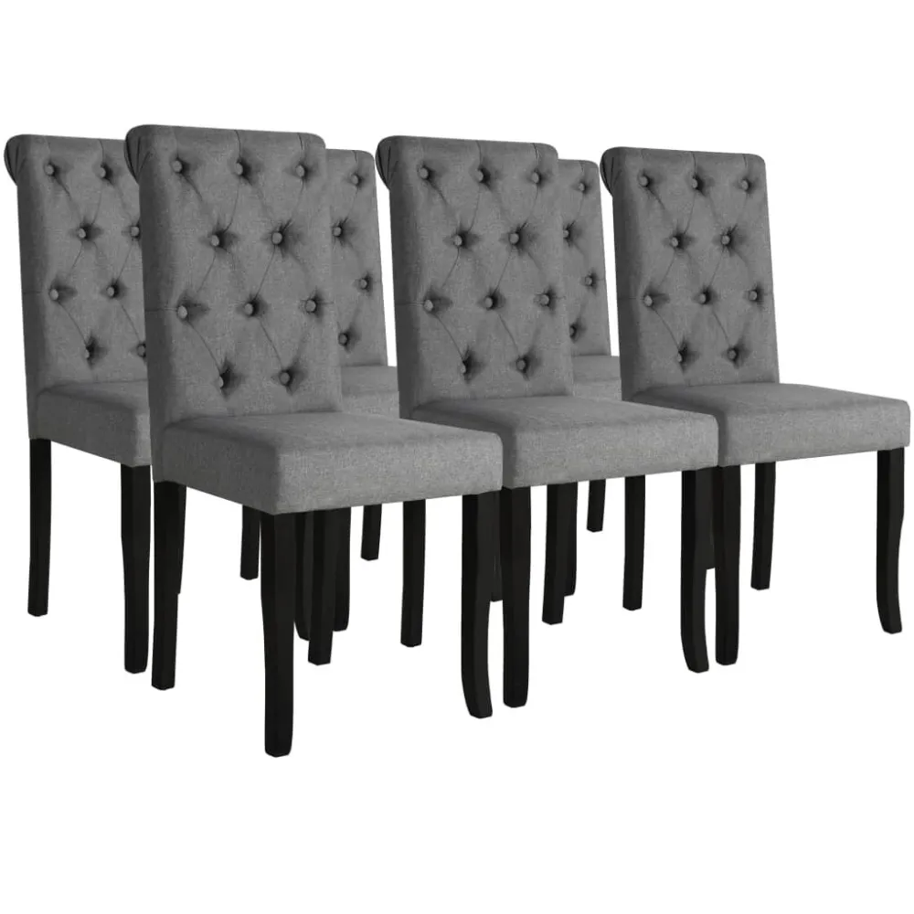 Madeira Maciç Cadeiras de jantar 6 pcs tecido cinzento-escuro