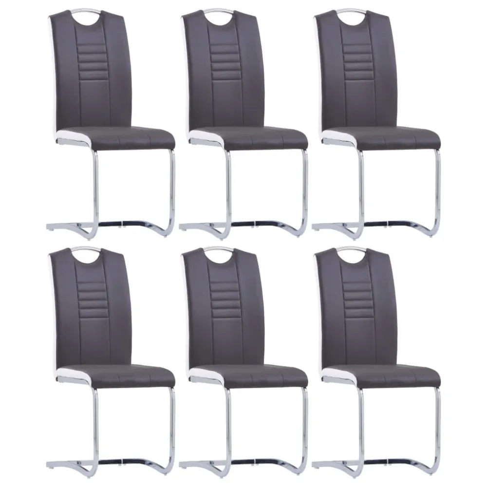 Vidro Temperado Cadeiras de jantar cantilever 6 pcs couro artificial cinzento
