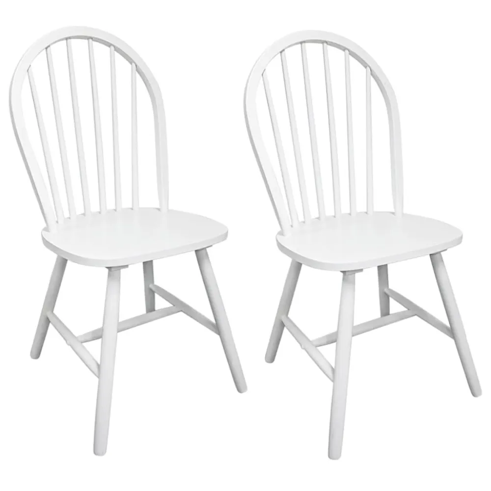 Vidro Temperado Cadeiras de jantar 2 pcs madeira de seringueira maciç branco