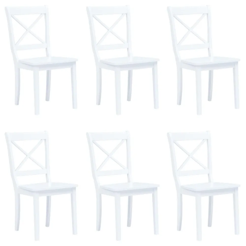 Vidro Temperado Cadeiras de jantar 6 pcs seringueira maciç branco