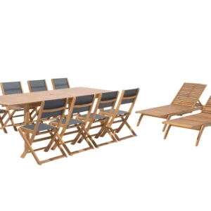 8-Seater Acacia Wood Garden Dining Set 2 Sun Loungers CESANA