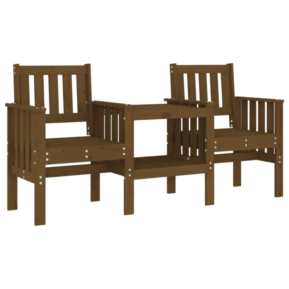 Banco de jardim 2 lugares com mesa pinho maciço castanho-mel