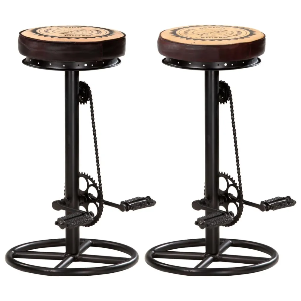 Bancos bar com estampagem 2 pcs couro genuíno preto e castanho