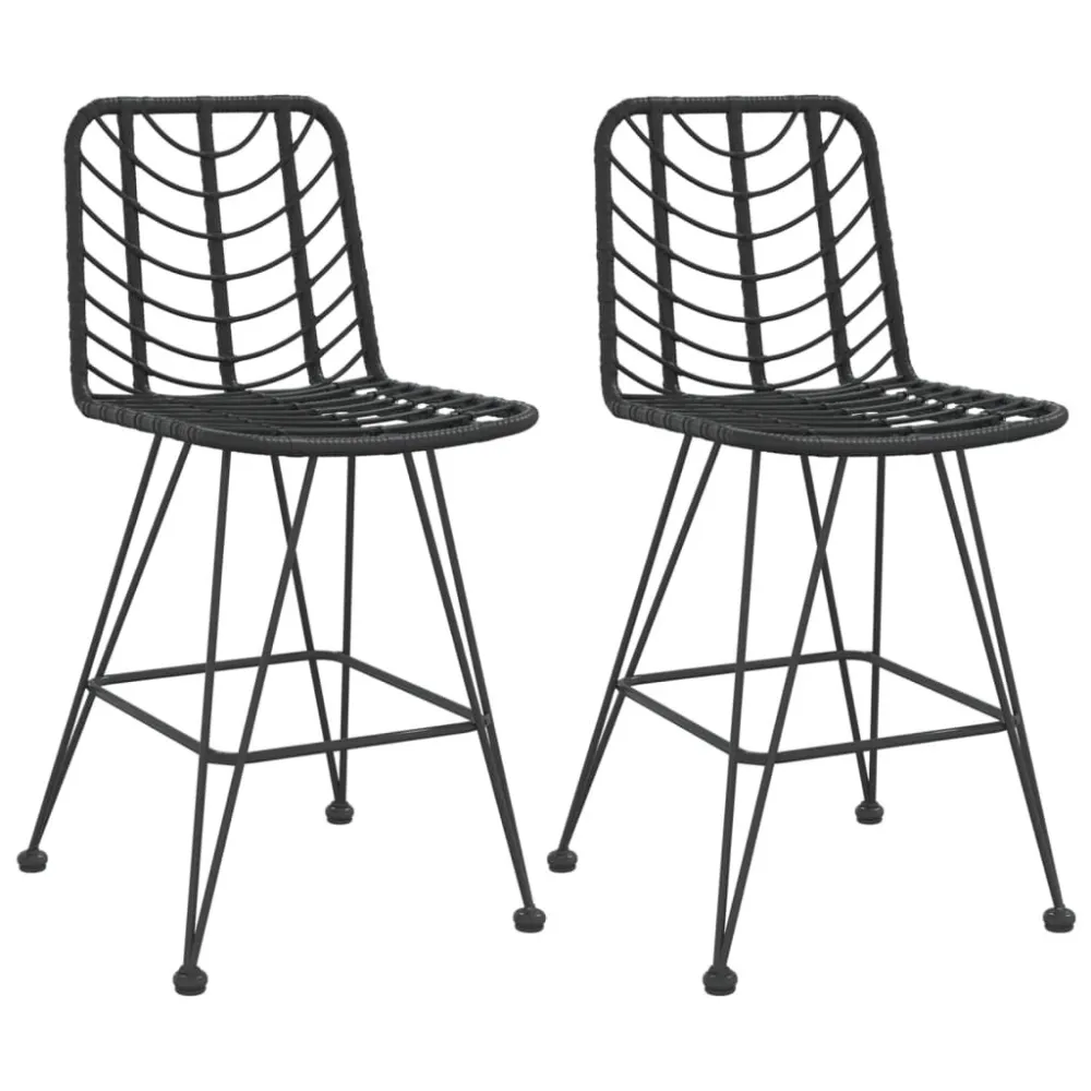 Bancos de bar 2 pcs 45x56x103,5 cm vime PE e ço preto